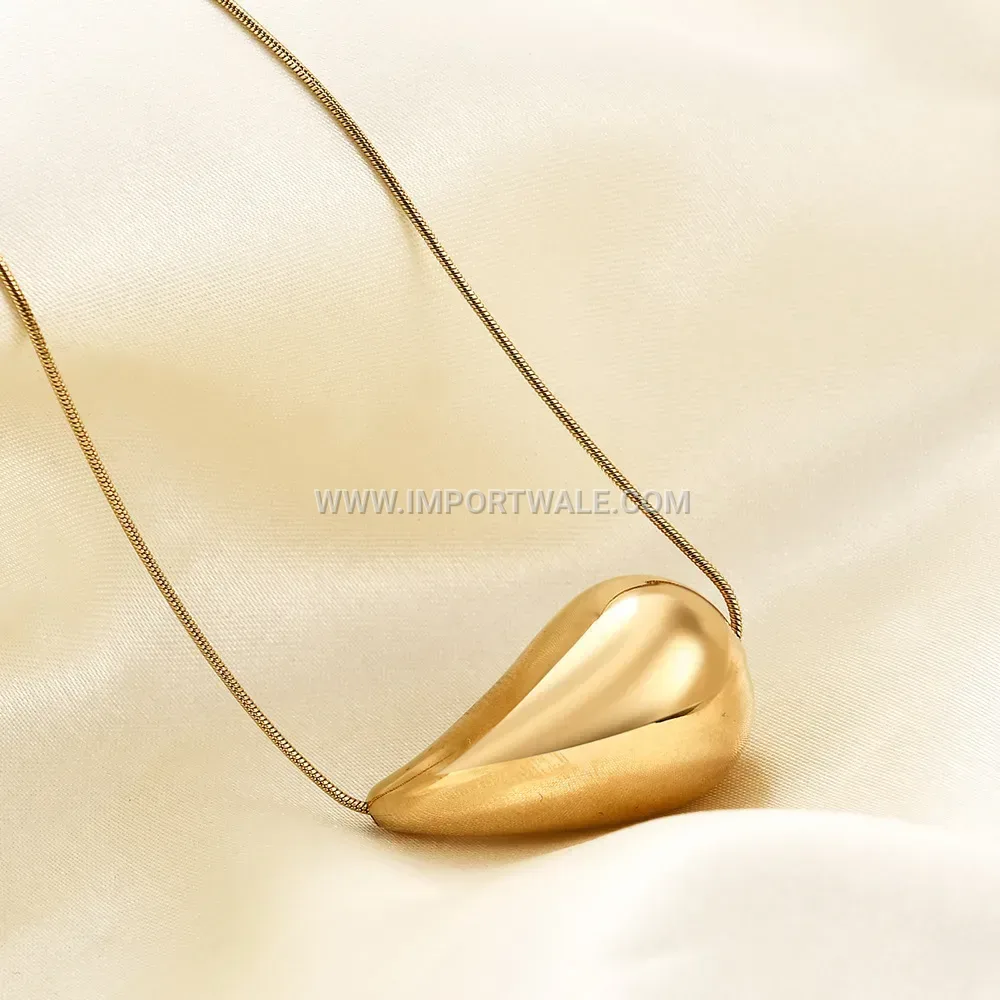 Hollow Teardrop Pendant Snake Chain Stainless Steel Choker Necklace