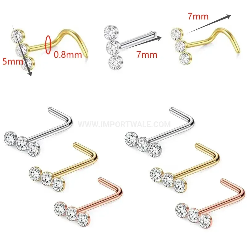 Trendy Triple Zircon Stainless Steel Labret and Nose Piercing
