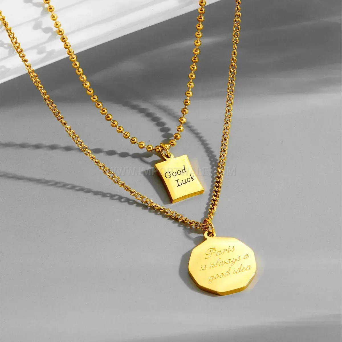 Classic Layered Titanium Steel Square Tag Engraved Pendant Necklace