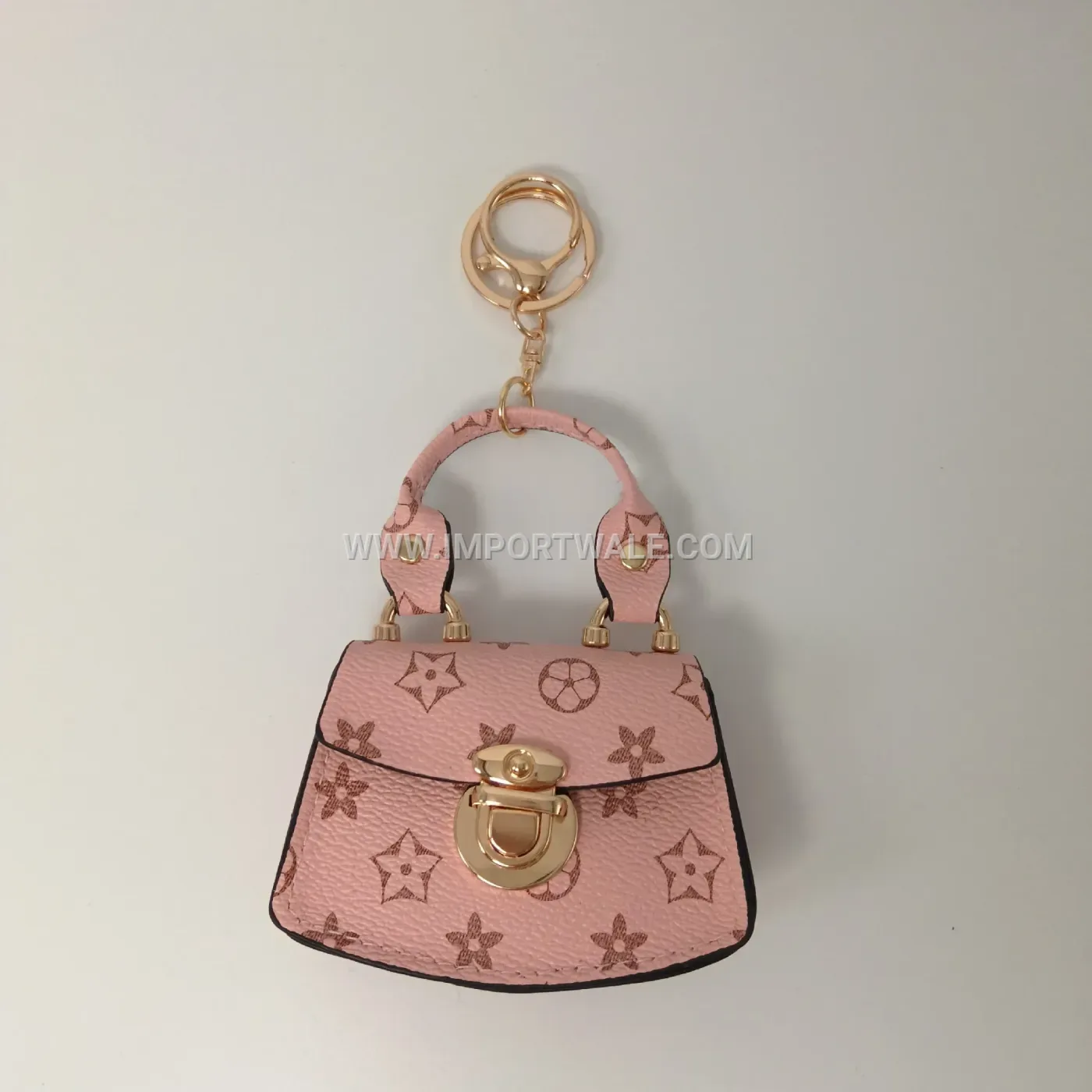 Printed Fan Shaped Mini PU Leather Handbag Keychain