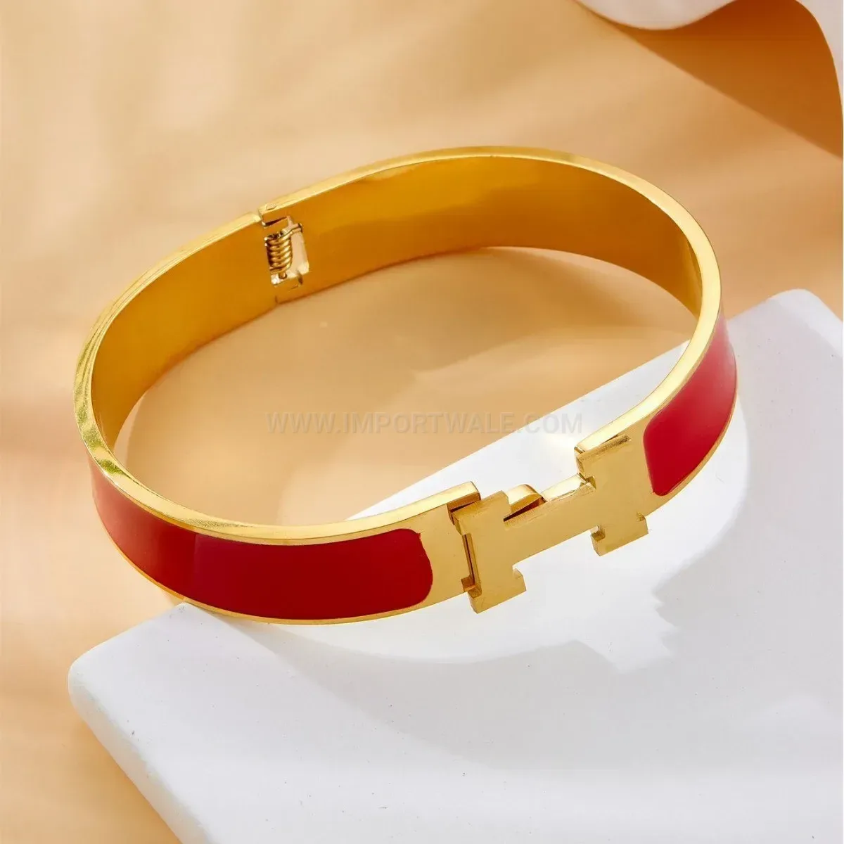 Modern Enamel Letter Plated Titanium Steel Bangle Bracelet