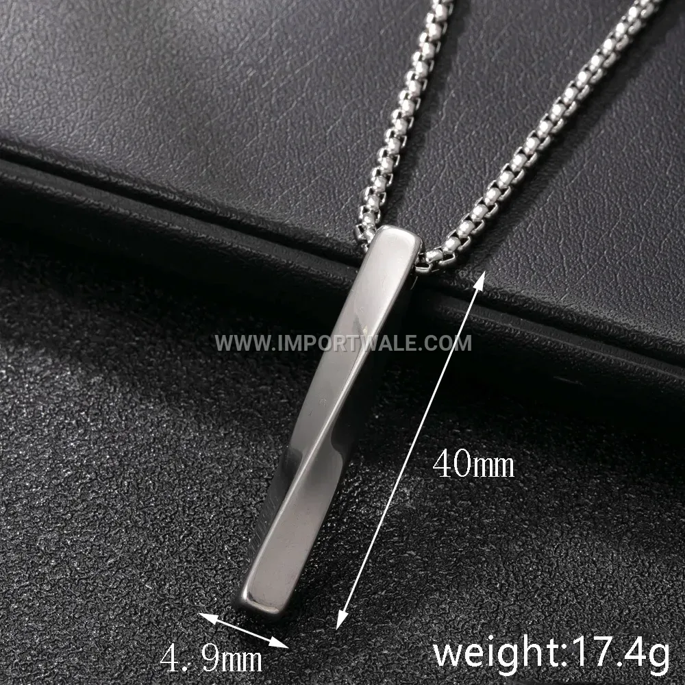 Men Spiral Bar Pendant Stainless Steel Necklace