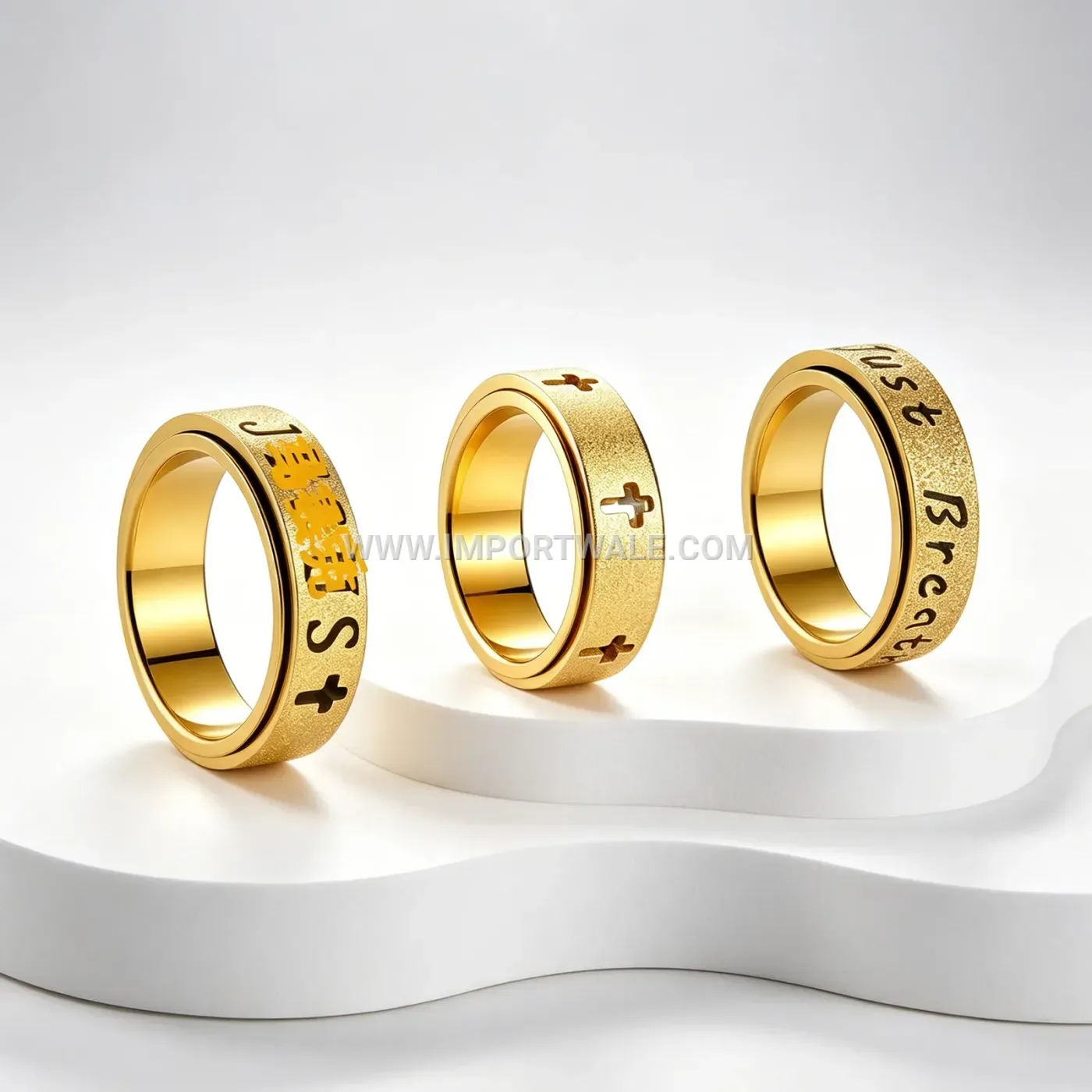 18K Gold Plated Stainless Steel Cross Spinner Ring