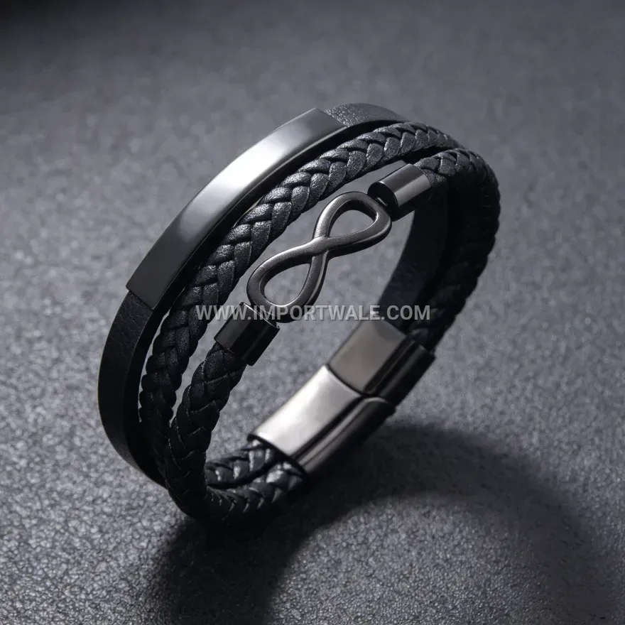 Infinity Charm Multi Strand Braided Leather Wristband