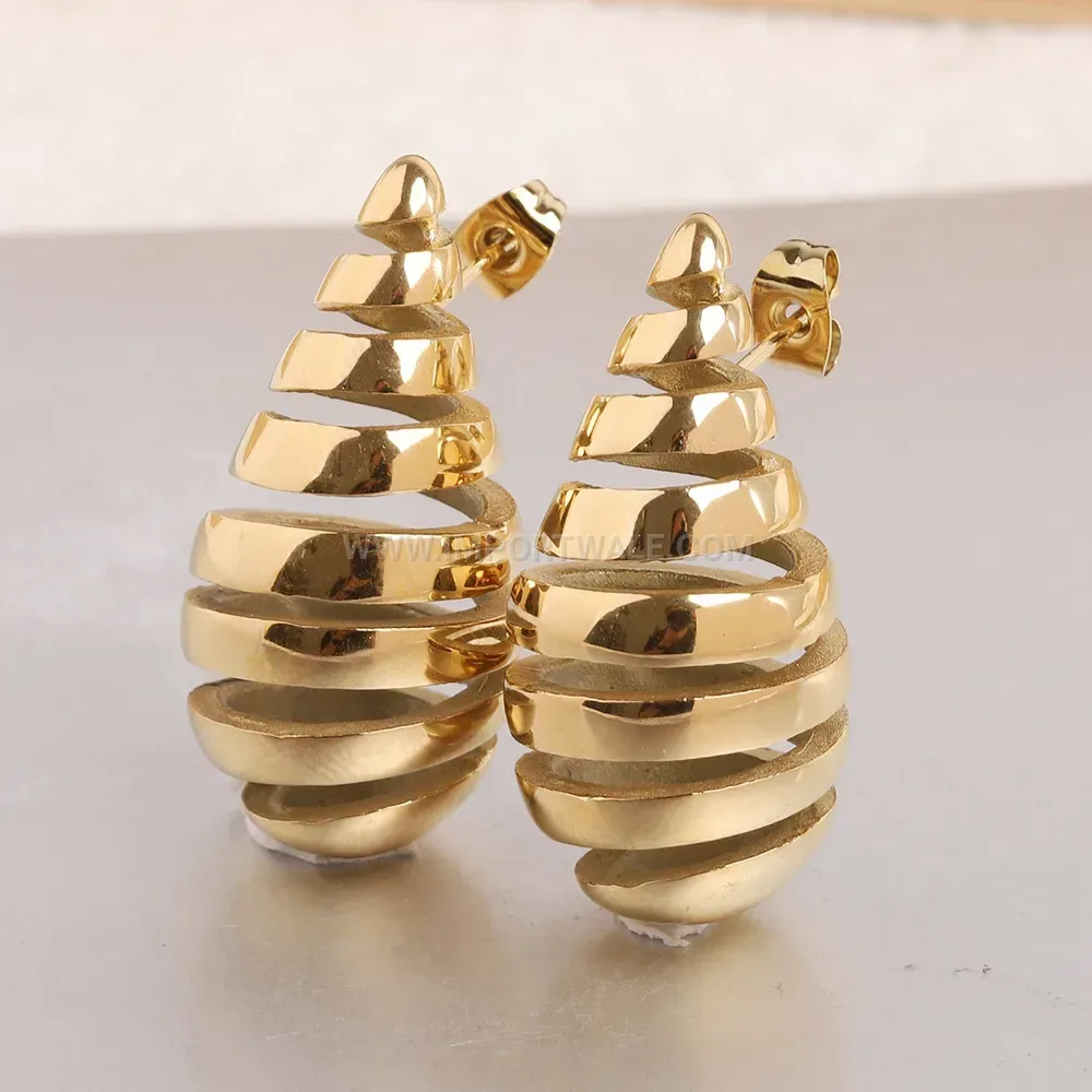 Textured Hollow Teardrop Stainless Steel Stud Earrings