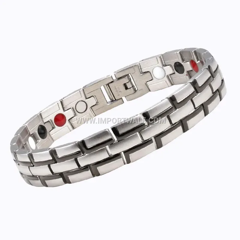 Men's Striped Titanium Steel Magnetic Energy Bracelet