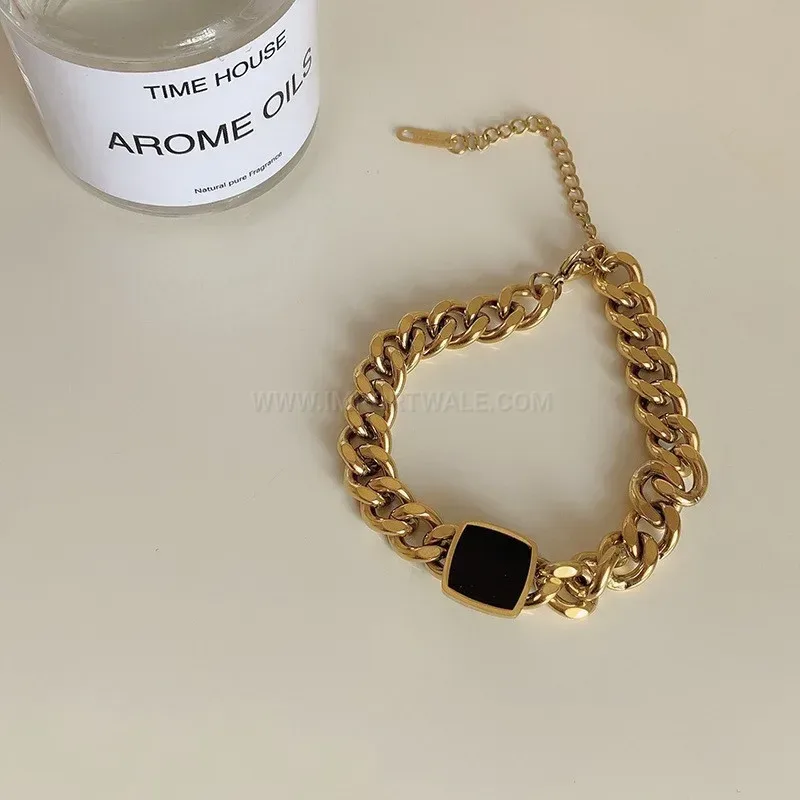 Stainless Steel Square Pendant Cuban Link Bracelet
