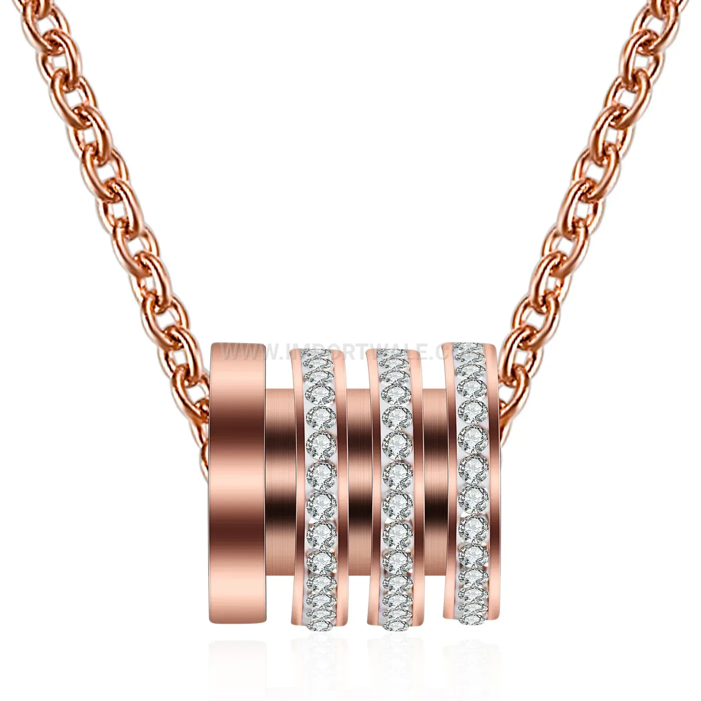 Rhinestone-Paved Stainless Steel Cylinder Pendant Necklace