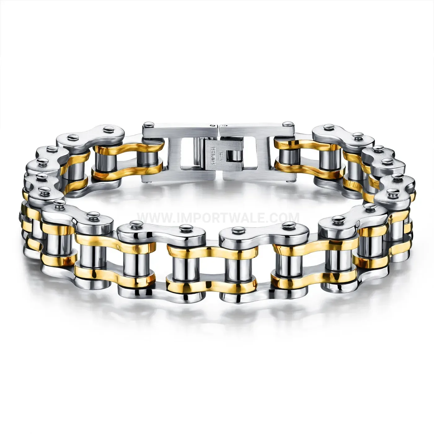 Two-Tone Titanium Steel Gear Link Biker Magnetic Bio Bracelet