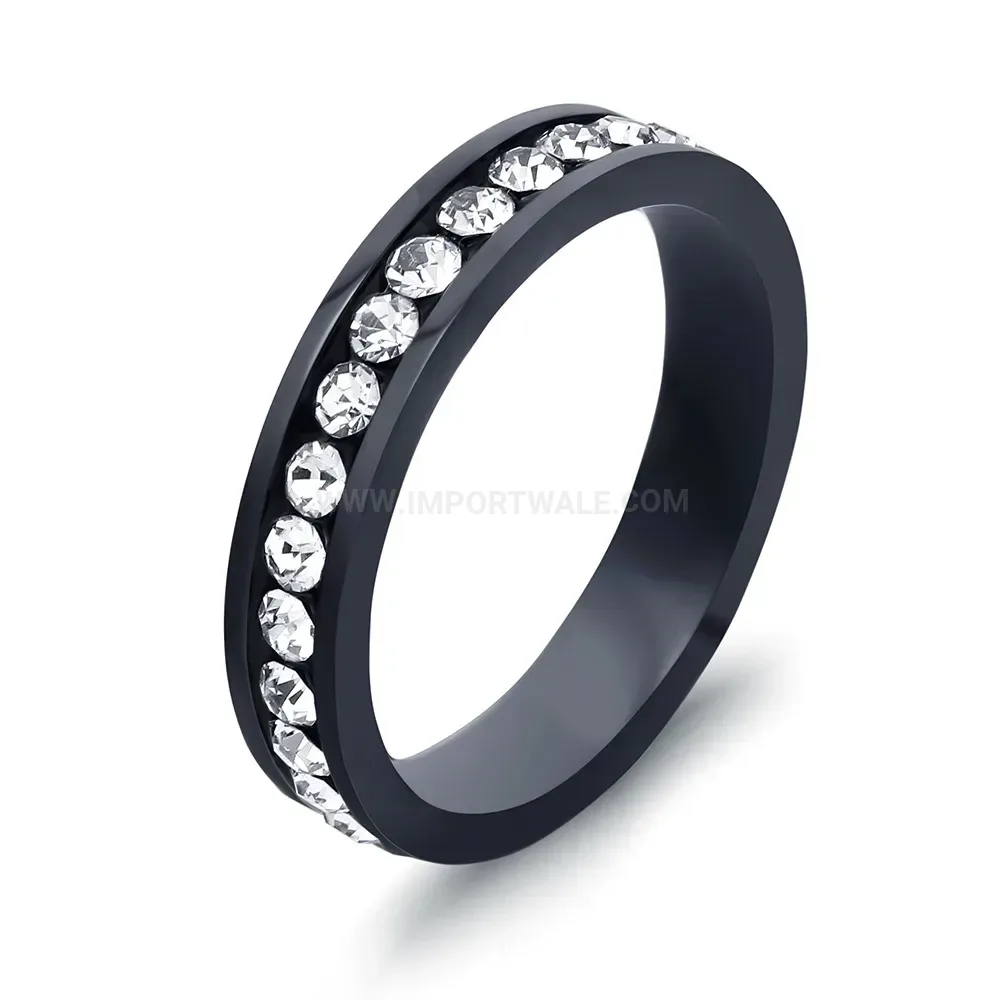 Single Row Rhinestone Stainless Steel Band Ring
