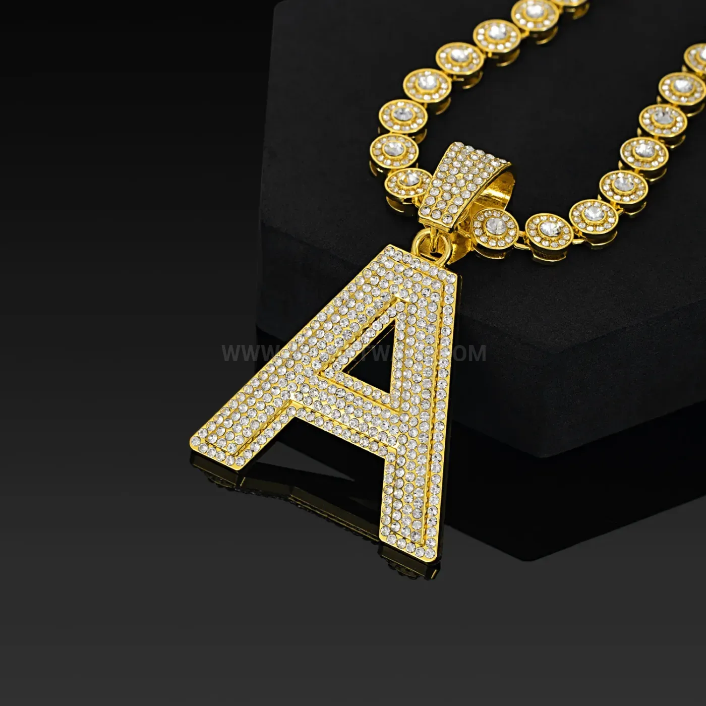 Chic Iced Out Letter A Pendant Cuban Chain Necklace