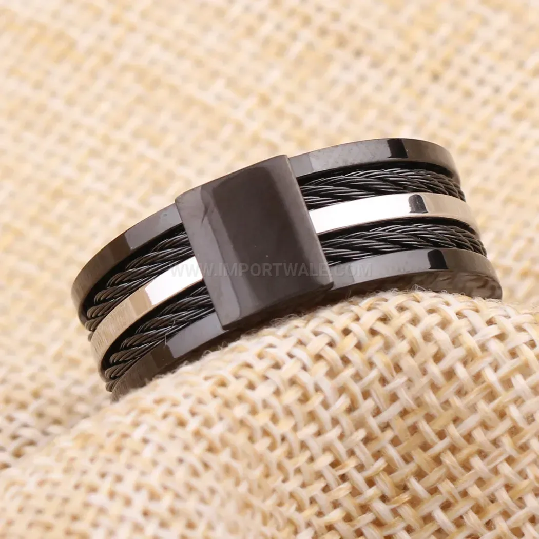Modern Double Cable Wire Inlay Stainless Steel Ring 10mm