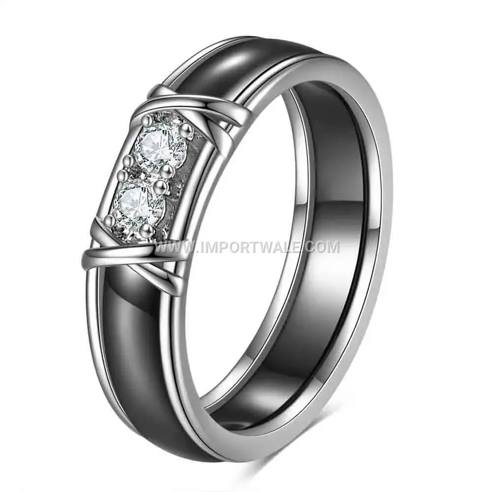 Double X Cubic Zirconia Inlaid Ceramic Band Ring