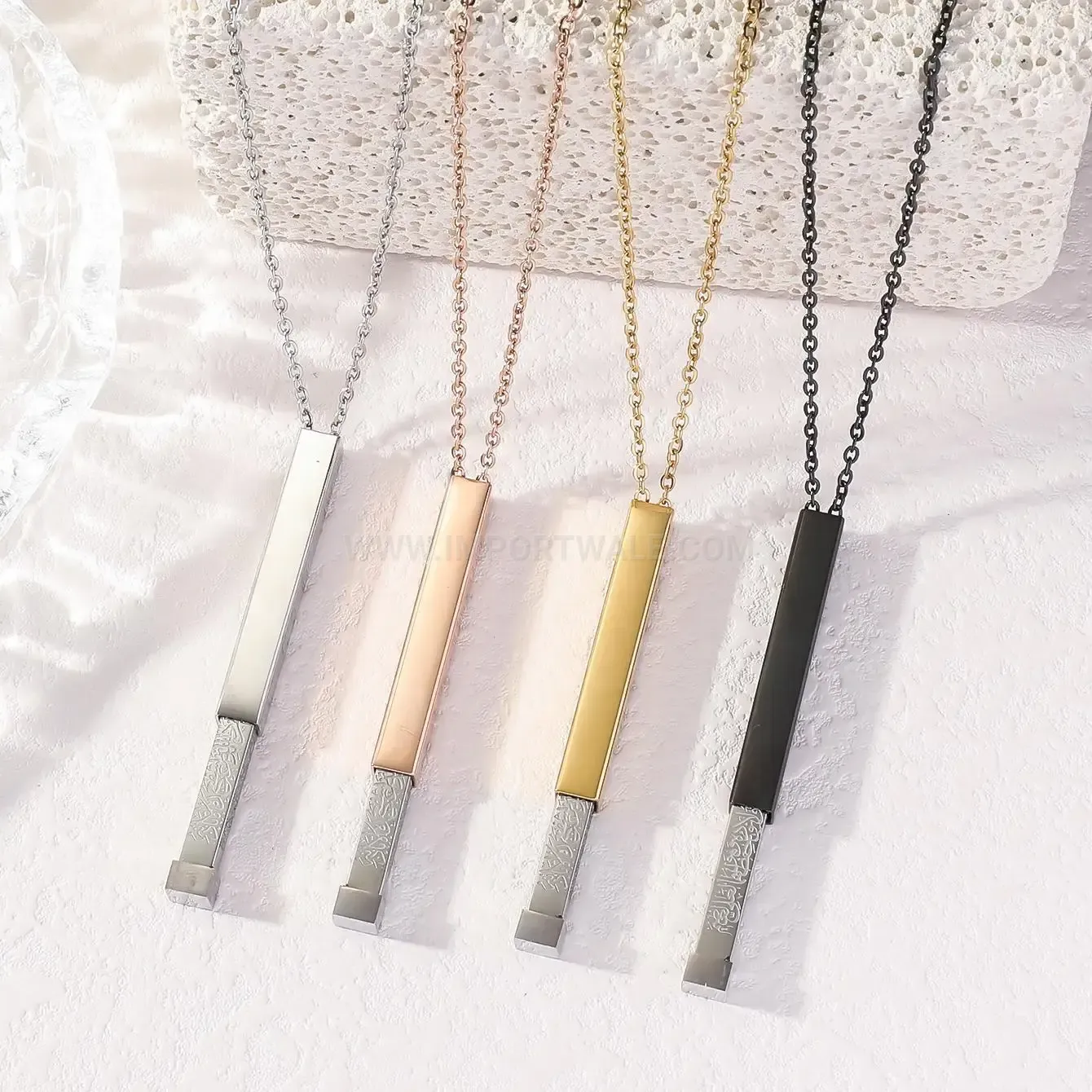 Modern Stainless Steel Ayatul Kursi Calligraphy Pendant Necklace