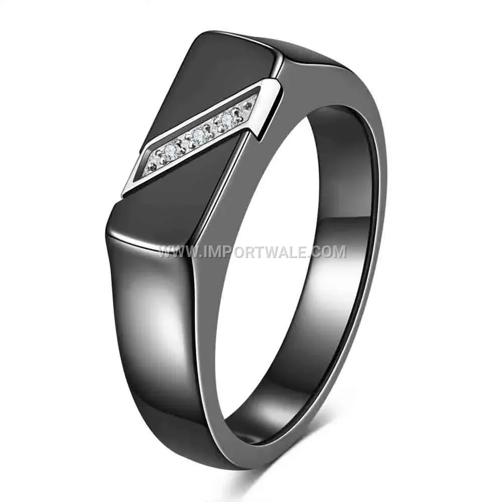 Beveled Edge Cubic Zirconia Accent Ceramic Couple Ring