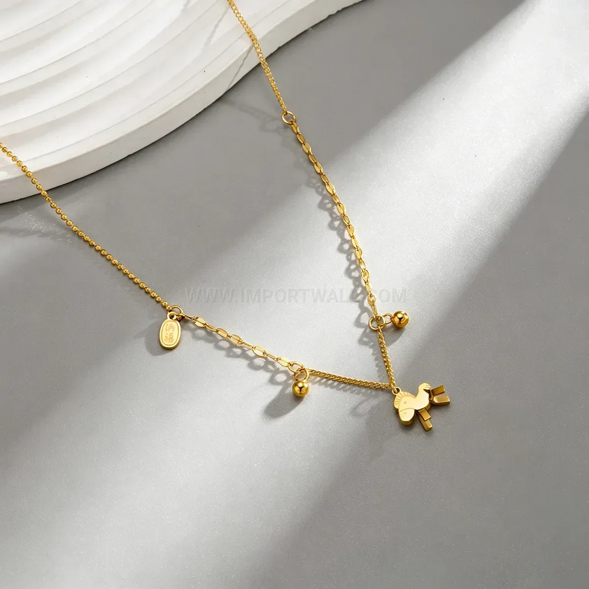 Chic Gold Vacuum Plated Zodiac Coin Pendant Stainless Steel Necklace
