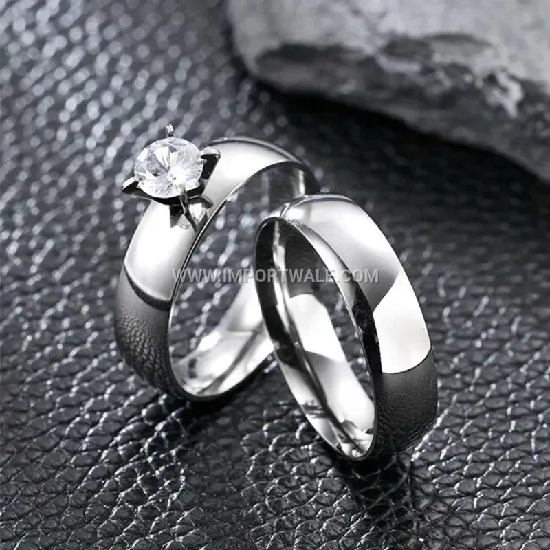 Zircon Studded Gold Plated Matching Couple Rings