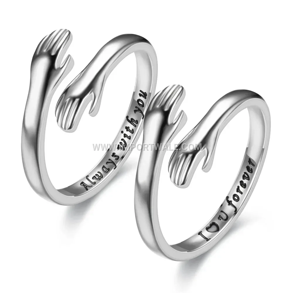 Stainless Steel Engraved Adjustable Open Hug Ring