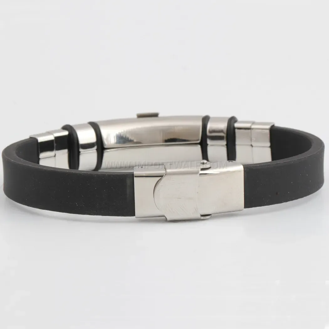 Men's Titanium Steel and Silicone Cross Motif Bangle Bracelet