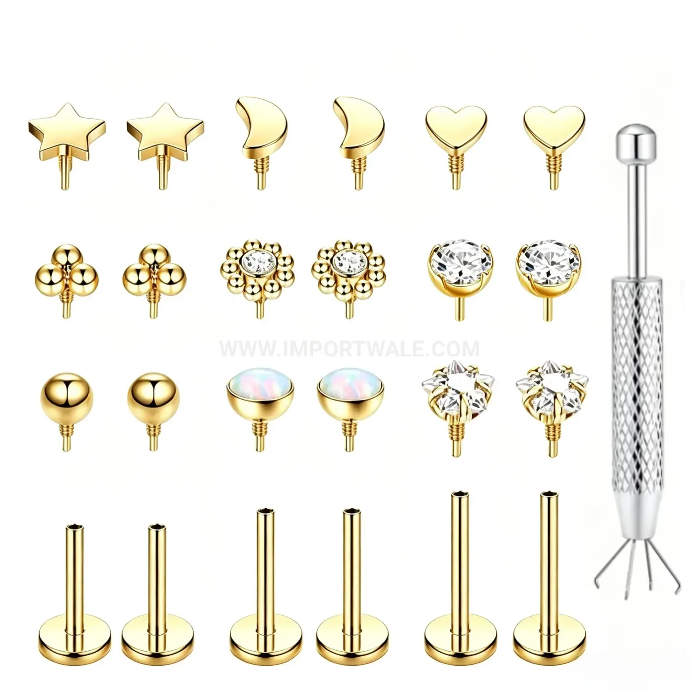 Classic Stainless Steel Flat Back Internal Thread Gemmed Nose Stud Piercing