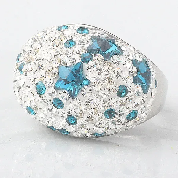 Star Motif Crystal Inlaid Stainless Steel Statement Ring