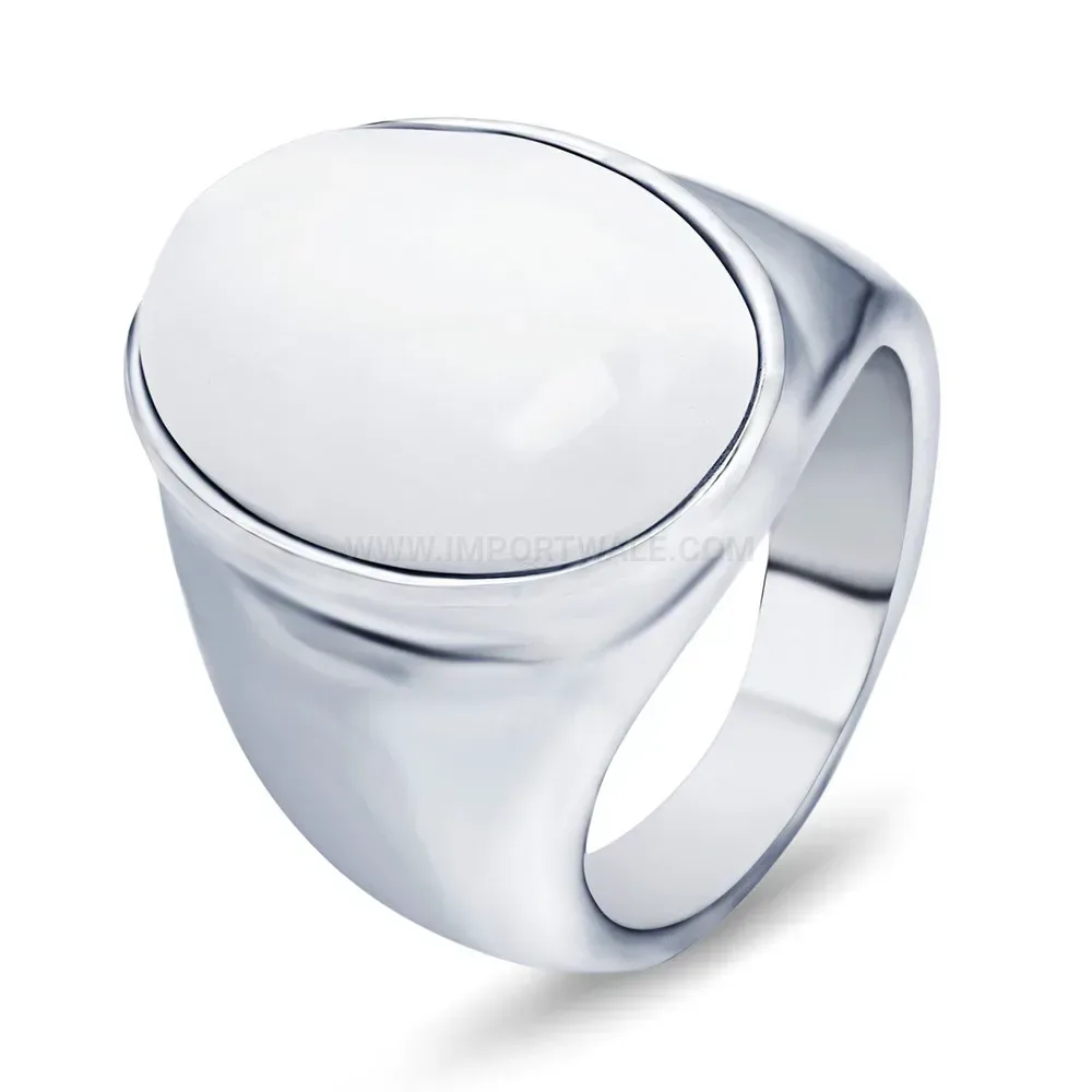 Elegant Vintage 16mm Stainless Steel Statement Gemstone Signet Ring