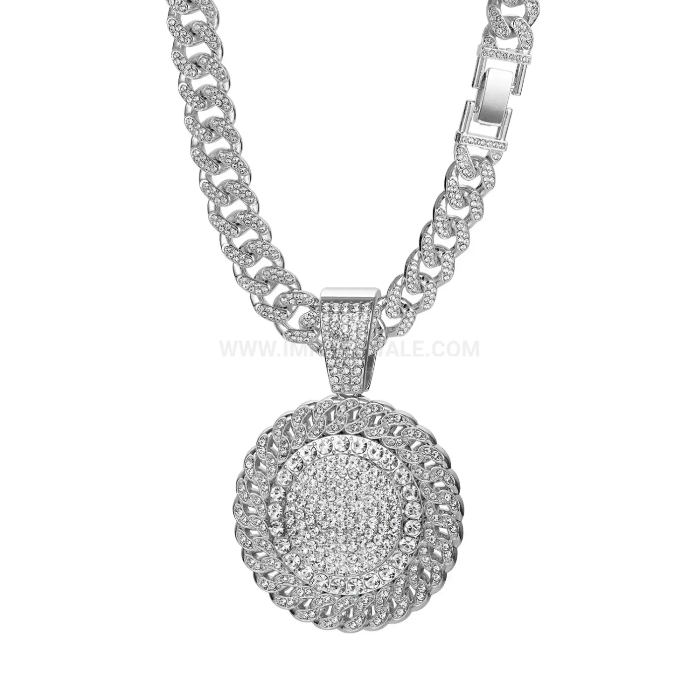 Thick Rhinestone Round Medallion Hip Hop Pendant