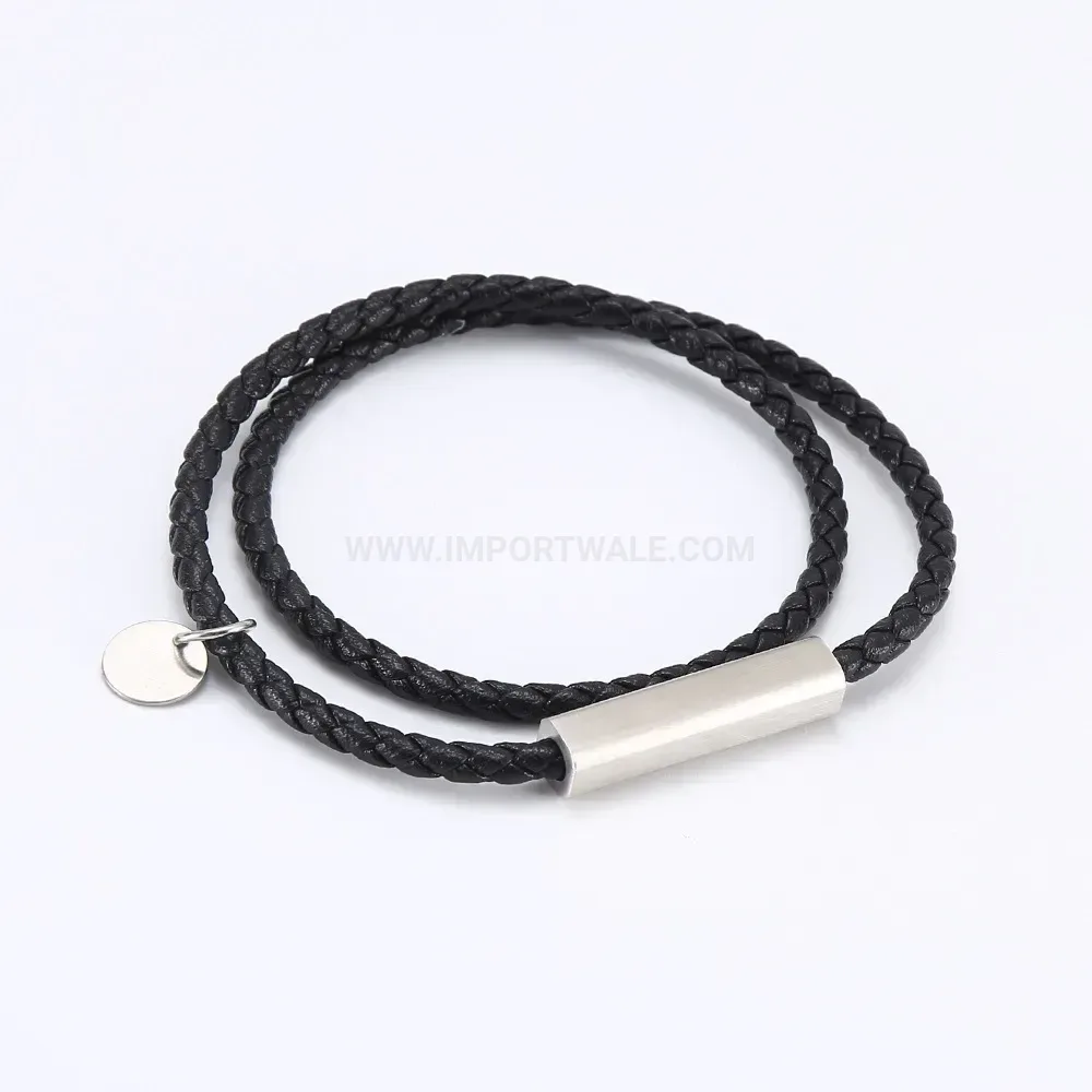 Double Layer Leather Wrap Bracelet with Stainless Steel Magnetic Clasp