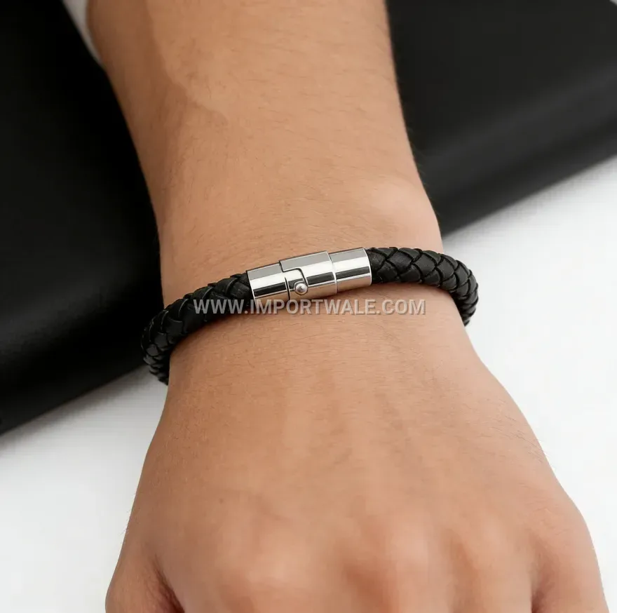 Minimalist Braided Faux Leather Magnetic Clasp Men Bracelet