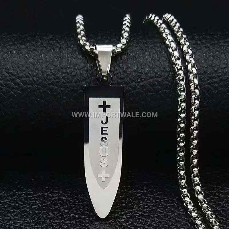 Gold Plated Bullet and Cross Pendant Link Chain Necklace
