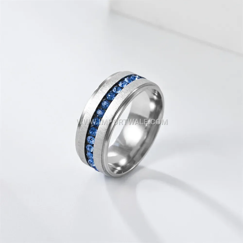 Stainless Steel Blue Cubic Zirconia Pave Band Ring