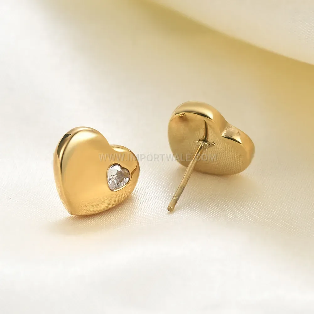Polished Heart Stainless Steel Crystal Stud Earrings