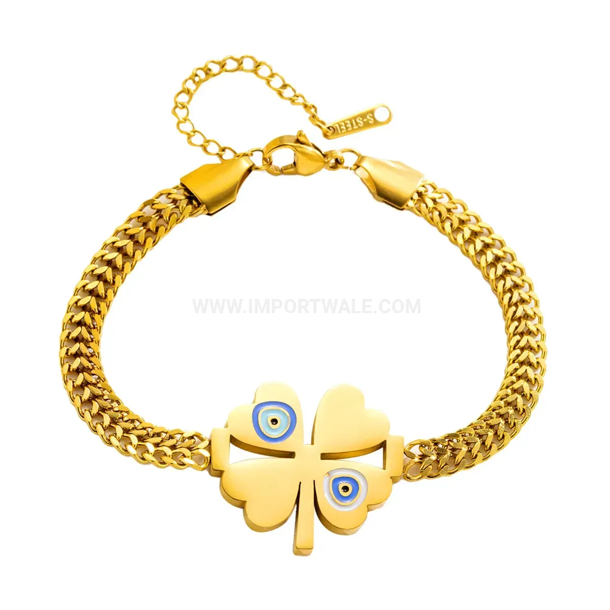 Four-Leaf Clover Stainless Steel Woven Bracelet