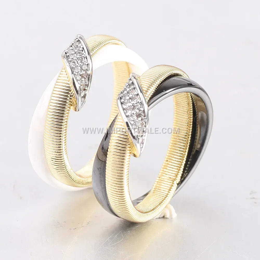 Diagonal Rhinestone Gold Plated Ceramic Ring