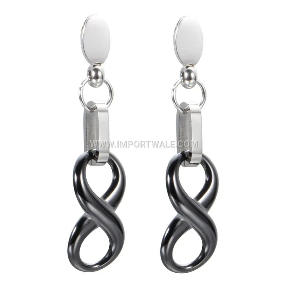 Modern Figure Eight Infinity Stainless Steel Ceramic Drop Earrings