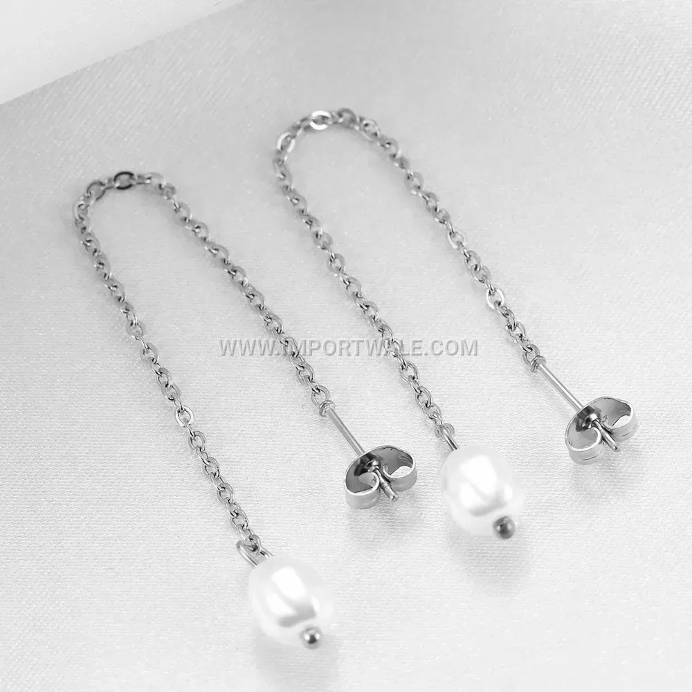 Stainless Steel O-Chain Tassel Drop Earrings Featuring Pearl Pendants