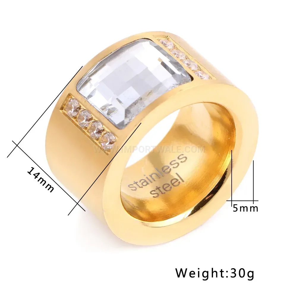 Double Row Cubic Zirconia Gold Stainless Steel Statement Ring