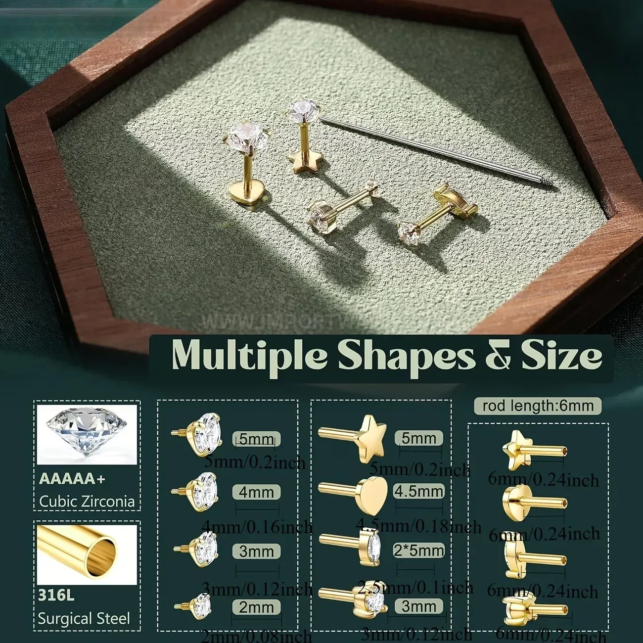 Premium Internally Threaded Stainless Steel Star Heart Piercing Set