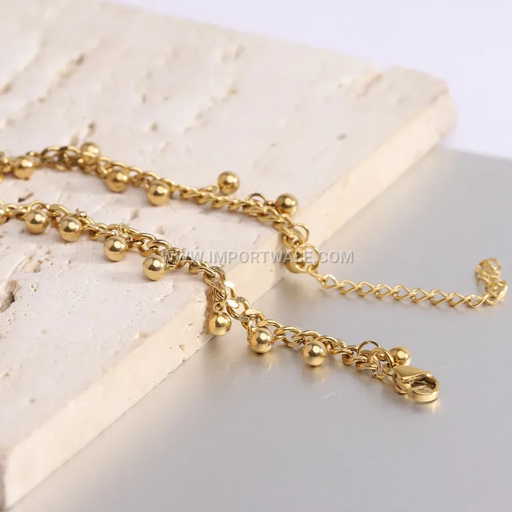 Cuban Chain and Bead Stainless Steel Tassel Bracelet
