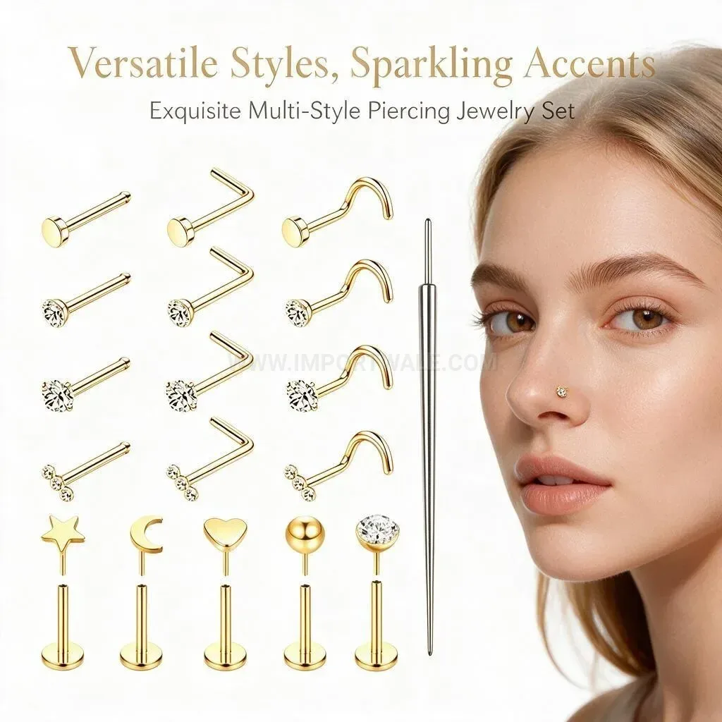 Fashion Stainless Steel Body Piercing Nose Studs with Insertion Pin