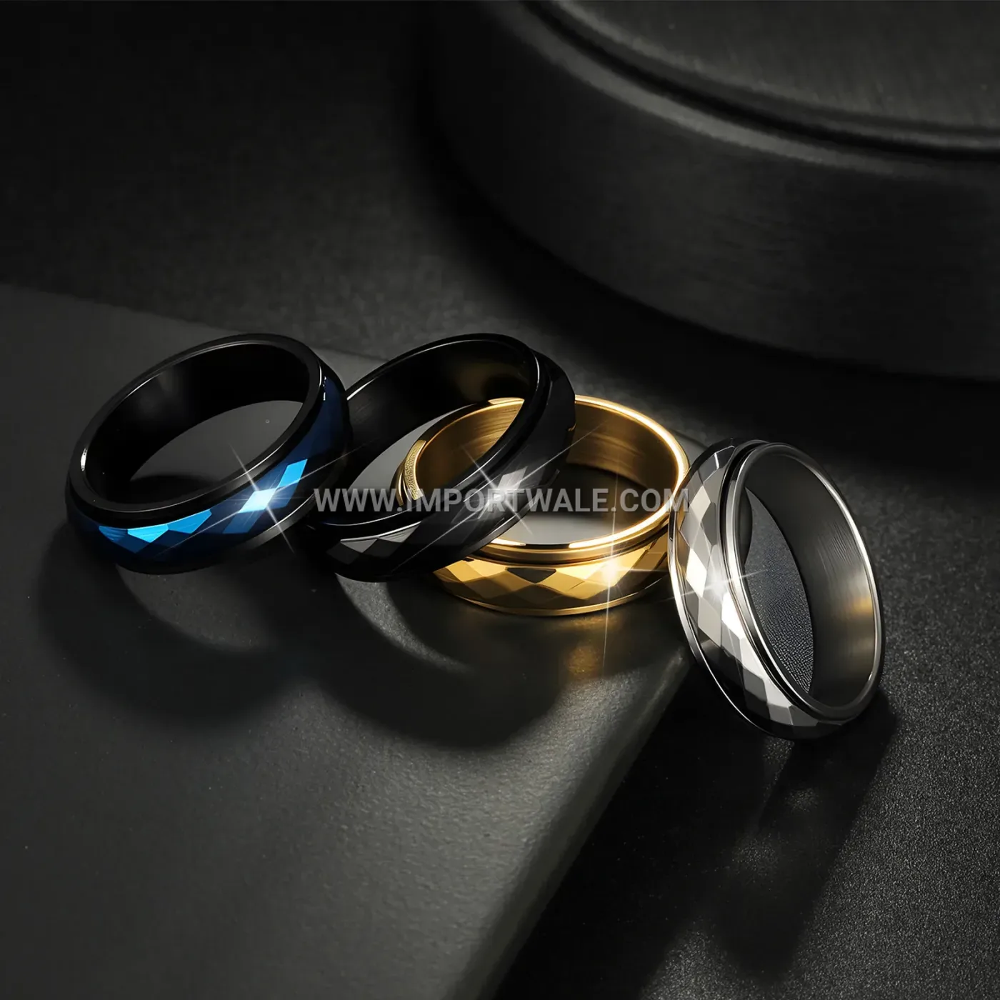 Rhombic Engraved Rotating Stainless Steel Double Layer Ring