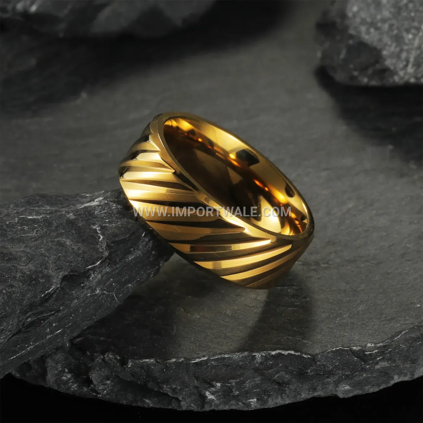 Textured Stainless Steel Diagonal Pattern Band Ring