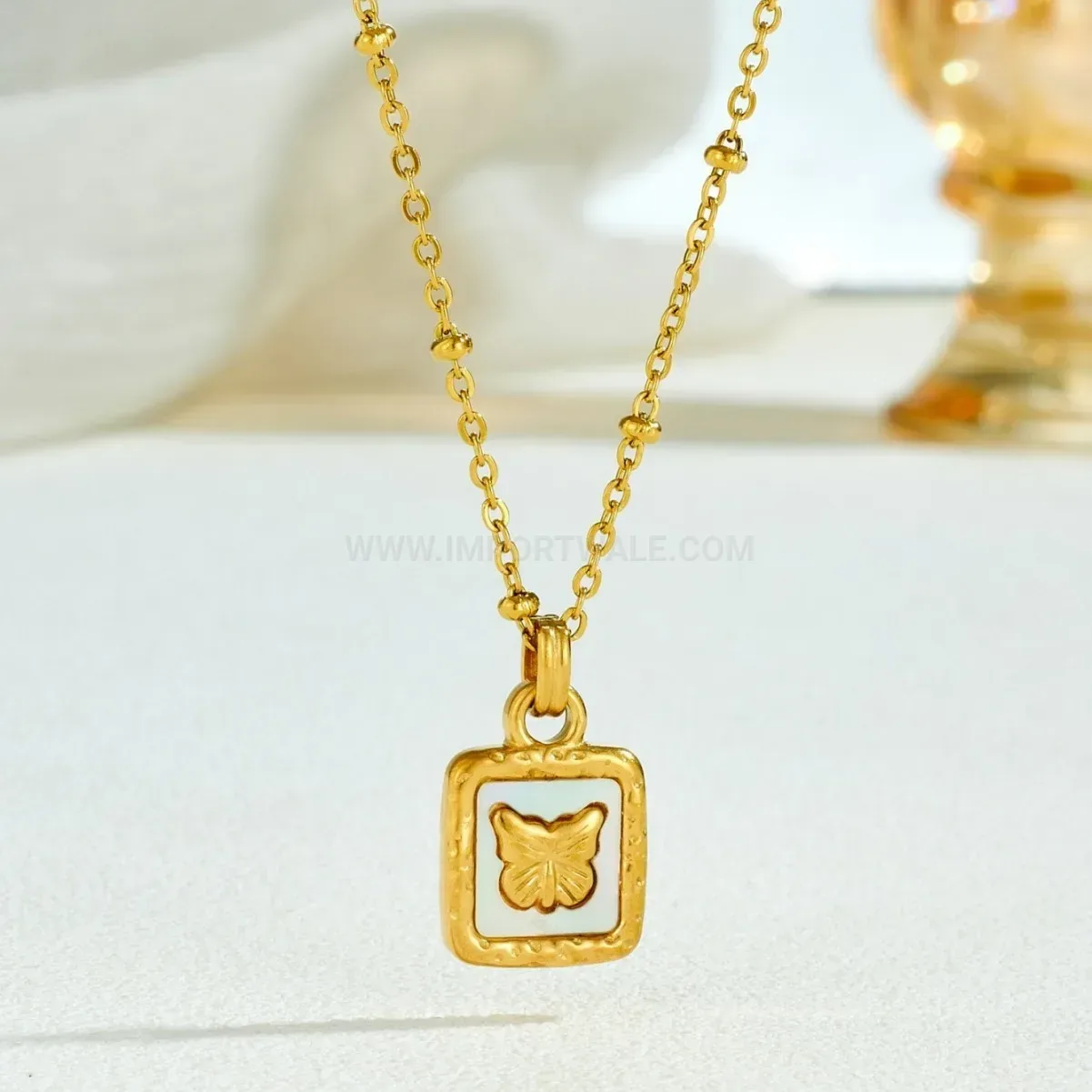 18K Gold Plated Stainless Steel Butterfly Shell Pendant Necklace