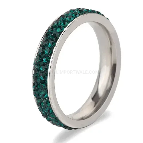 Double-Row Crystal Inlaid Stainless Steel Minimalist Ring