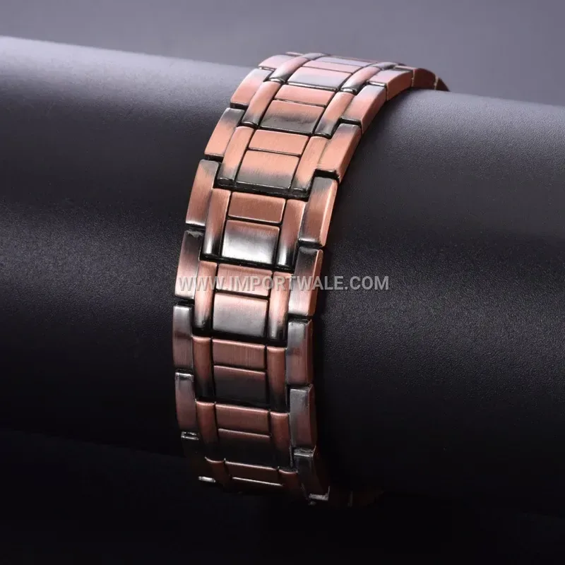 Vintage Striped Pure Copper Magnetic Adjustable Link Bracelet