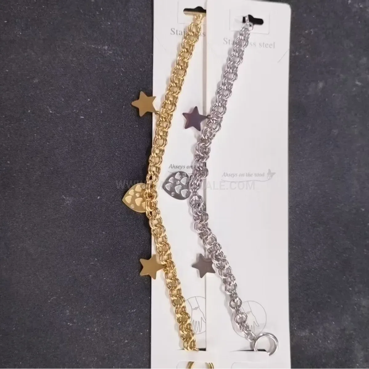 Heart Charm Stainless Steel Chain Link Couple Bracelet