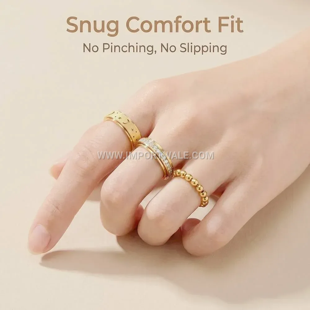 Gold Plated Stainless Steel Spinning Crystal Band Ring