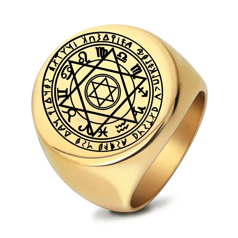 Elegant Hexagram Star Engraved Polished Stainless Steel Signet Ring