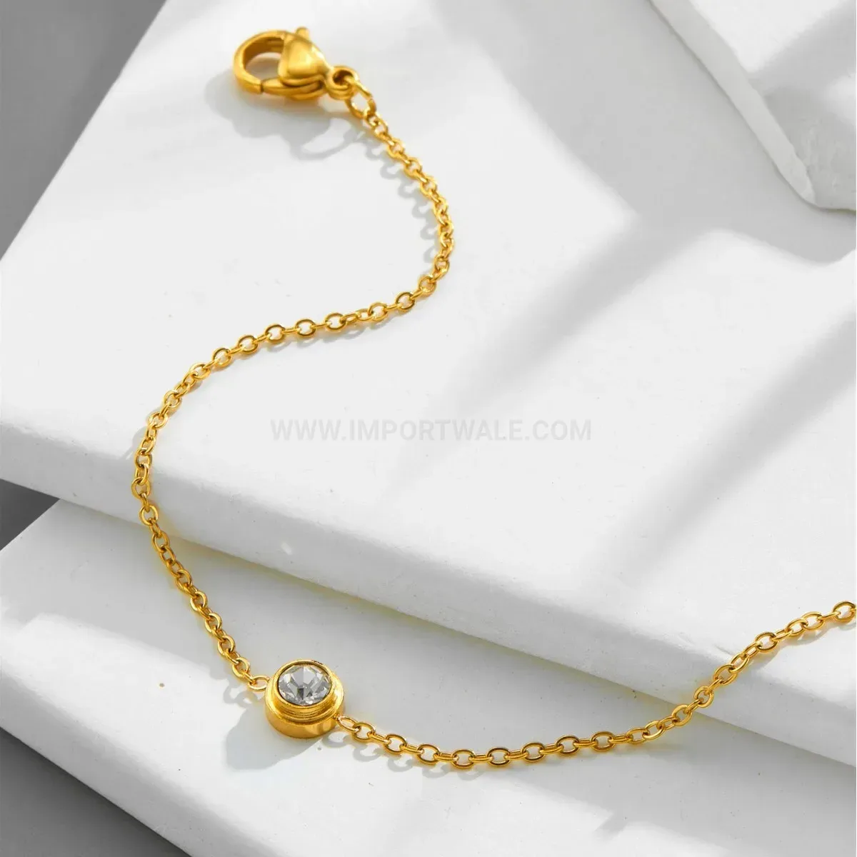 Trendy Minimalist Single Solitaire Crystal Titanium Steel Chain Bracelet