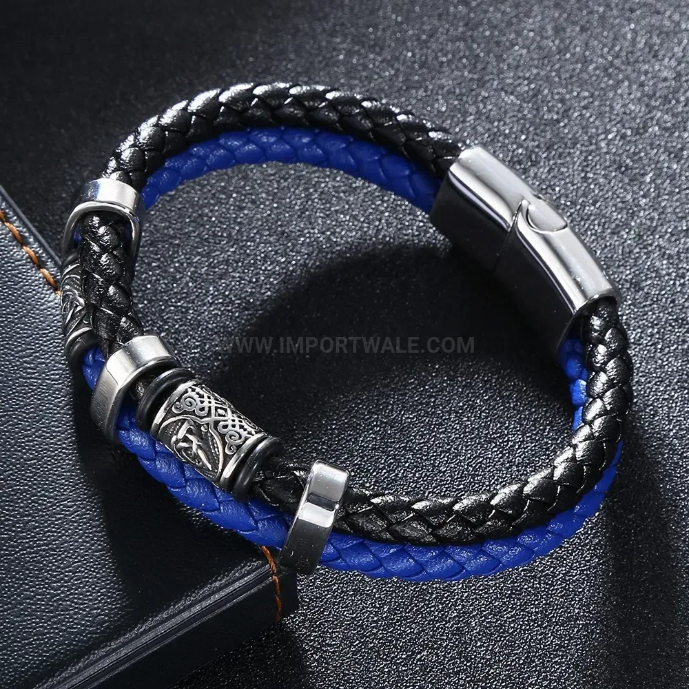 Retro Multilayer Leather Cuff Bracelet with Stainless Steel Hardware